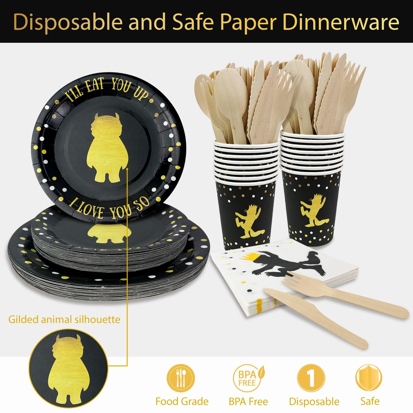 Wild One Birthday Decorations | 96 Pieces - 4-in-1 Wild One Party Supplies | First Birthday Plates | Wild One Napkins| Disposabl