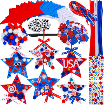 Winlyn 18 Sets 4th of July Craft Kits Patriotic Kids Crafts DIY Patriotic Star Ornaments Decorations Art Sets Red White Blue Sta