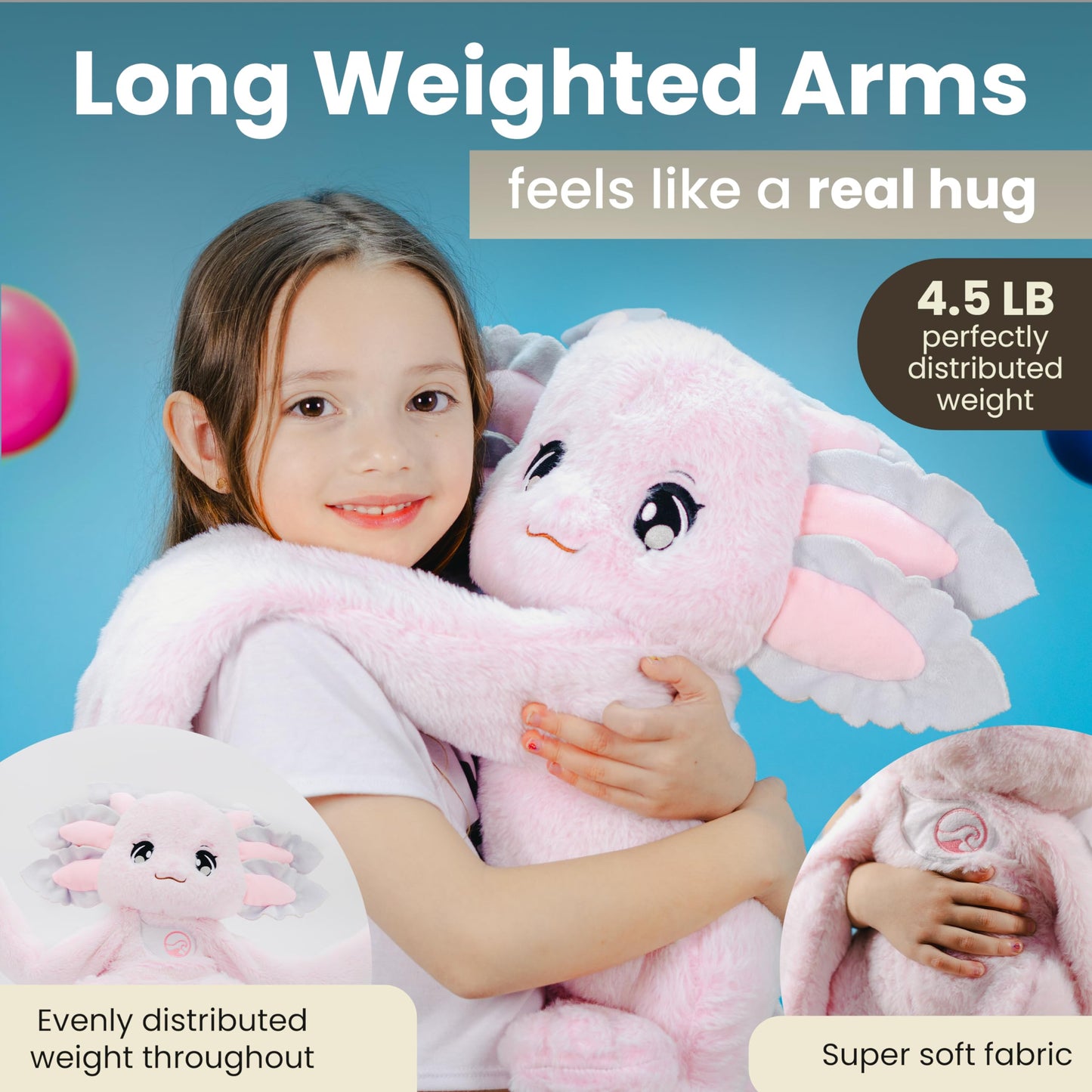 Huggle Healers Axolotl Plush - 40" Weighted Stuffed Animal, 4.5lb, Pink, Model NB005-AXLT for Adults, Teens, and Kids