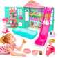 Foldable Pets Dollhouse Toy Play Set, Doll House of Pets with 31+ Accessories Includes Dolls, Motor, Pool, Little Pets, Slide an