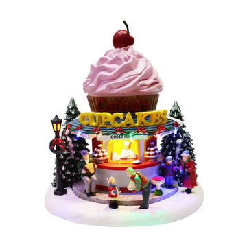 Moments In Time Christmas Village Building, Cupcake Shop With Led Lights And Christmas Music - Battery Operated (Not Included) (