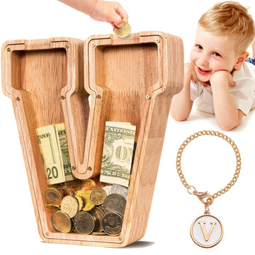 SummiDate Wooden Letter Piggy Bank| Piggy Bank for Boys Girls Toddler| Alphabet V Money Bank| Coin Bank Birthday Gift for Kids|Birthday Gift for Kids (V)