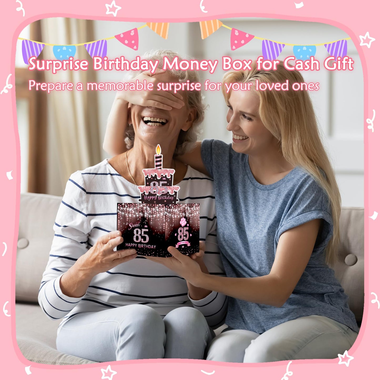 Meiidoshine Sweet 85Th Birthday Money Box For Cash Gift, Surprise Pull Out Money Gift Box With 100Pcs Transparent Bags - Fun Way