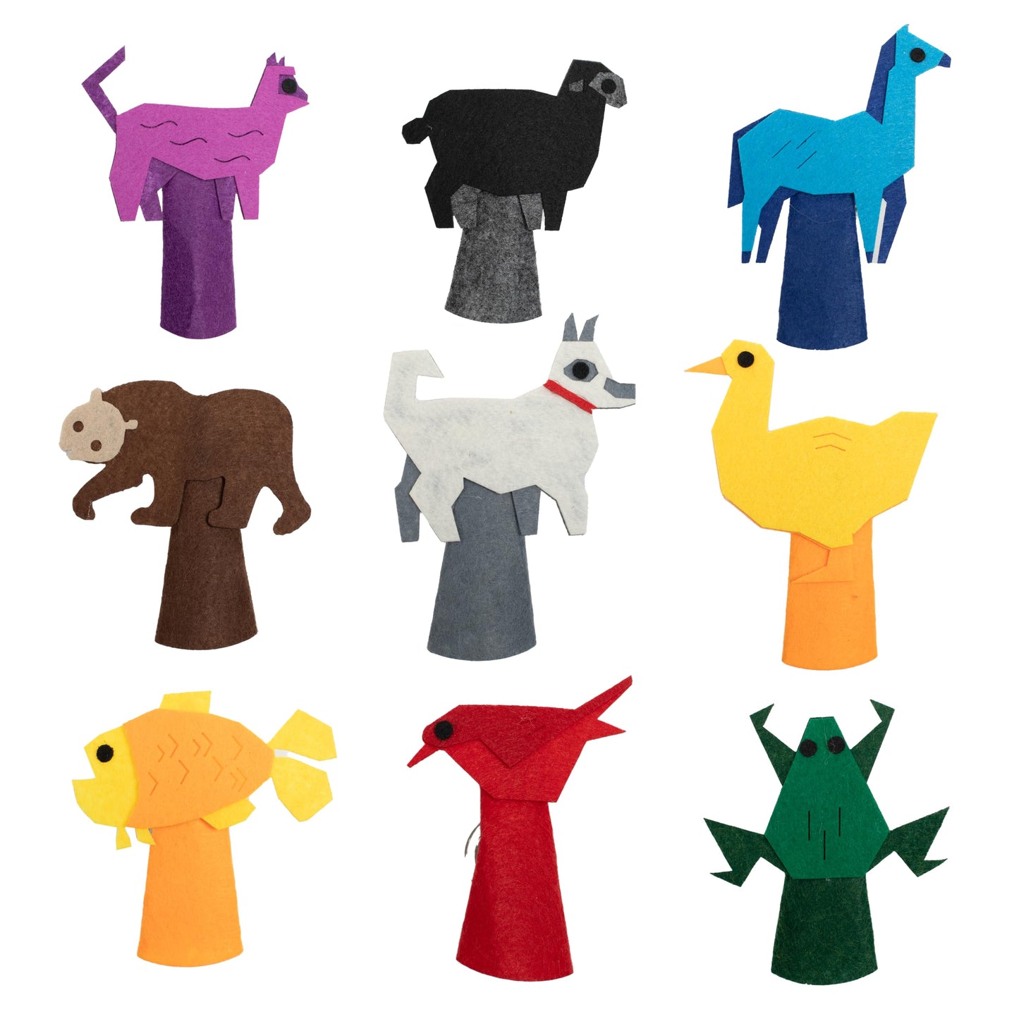 Felt Color Brown Bear Finger Puppets, 9pcs Feeling Sorting Red Bird, Yellow Duck, Green Frog, White Dog, Goldfish, Purple Cat, B