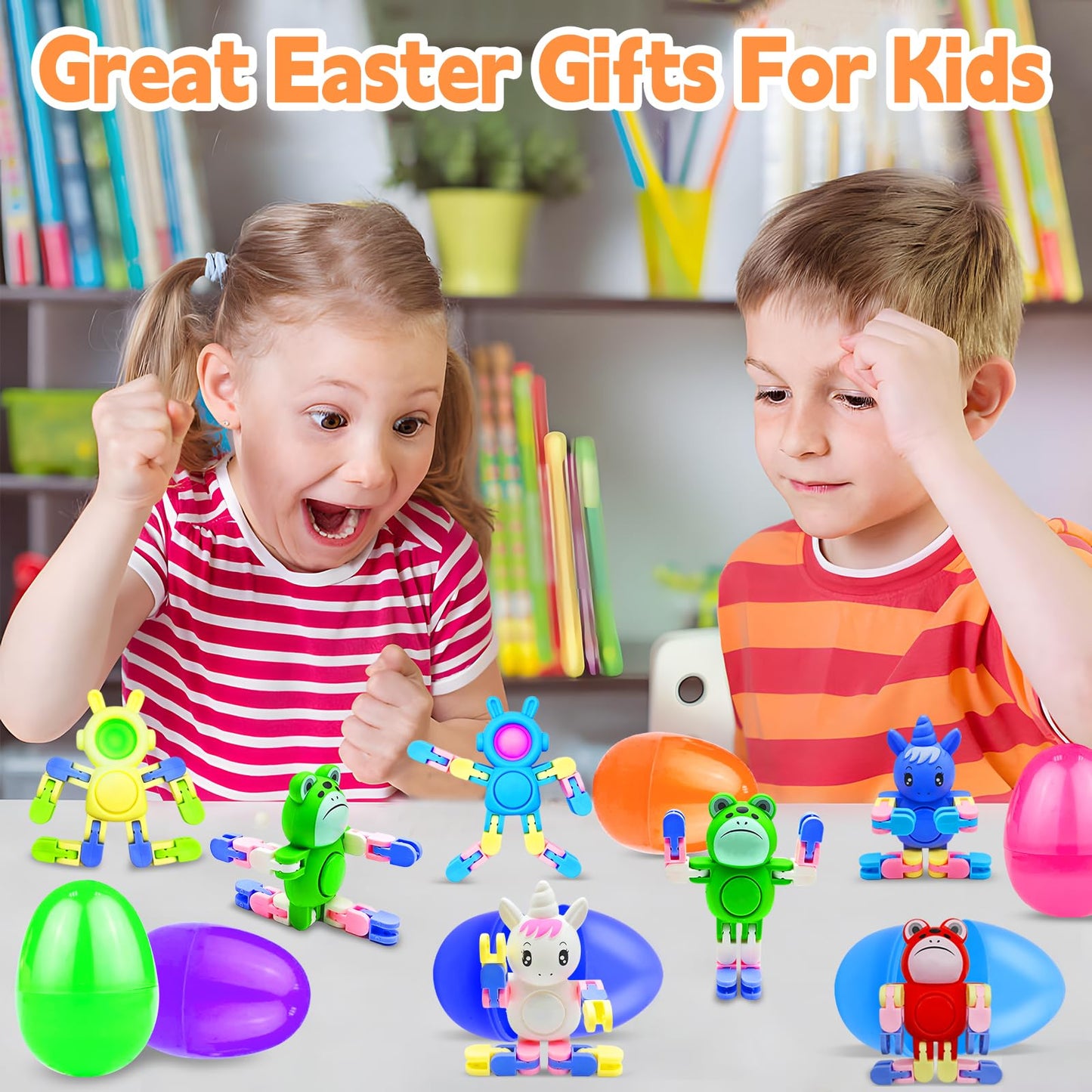 12-Pack 3.8'' Jumbo Prefilled Easter Eggs With Transformable Bunny Unicorn & Frog Fidget Spinners Easter Basket Essential Pop An