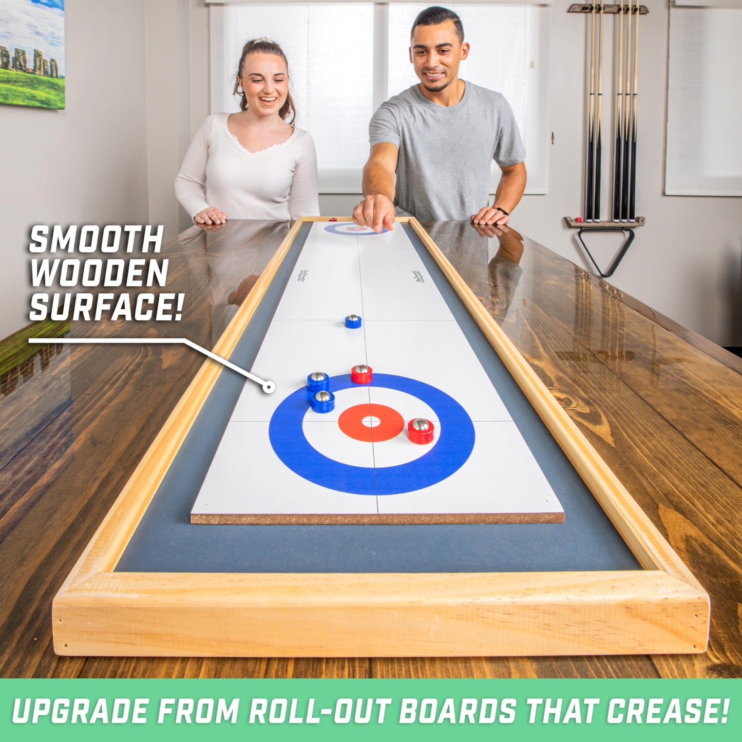 Gosports Shuffleboard And Curling 2 In 1 Board Games - Classic Tabletop Or Giant Size - Choose Your Style