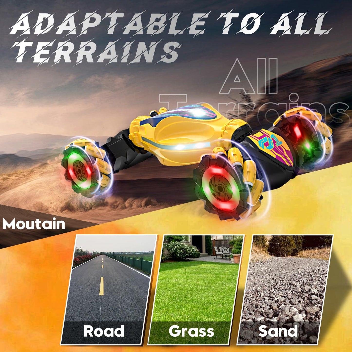 Gesture RC Car - Gesture Sensing RC Stunt Car Toys for Boys Girls Aged 6-12, 2.4GHz 4WD Hand-Controlled Remote Control Twist Car