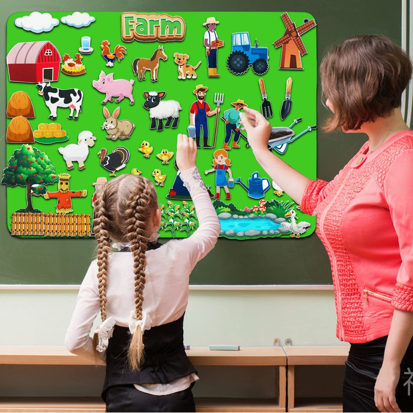 Craftstory 47 Pcs Farm Animals Toys Flannel Felt Board Story Sets for Toddlers Kids 47 Pieces Farm Barnyard Toys Interactive Mon