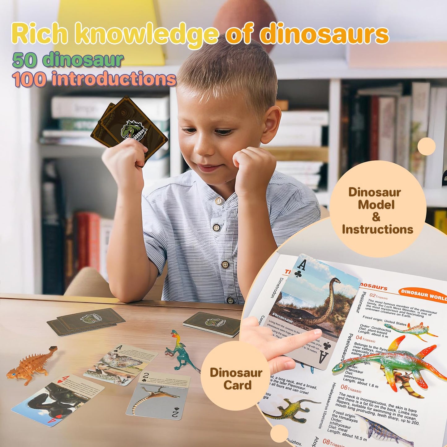 50 Realistic Dinosaur Toys For 3-7 Year-Old Kids, With Dinosaur Book & Dinosaur Learning Cards - Educational Small Dinosaur Figures For Dinosaur Party Favors, Dinosaur Gifts, Boys And Girls