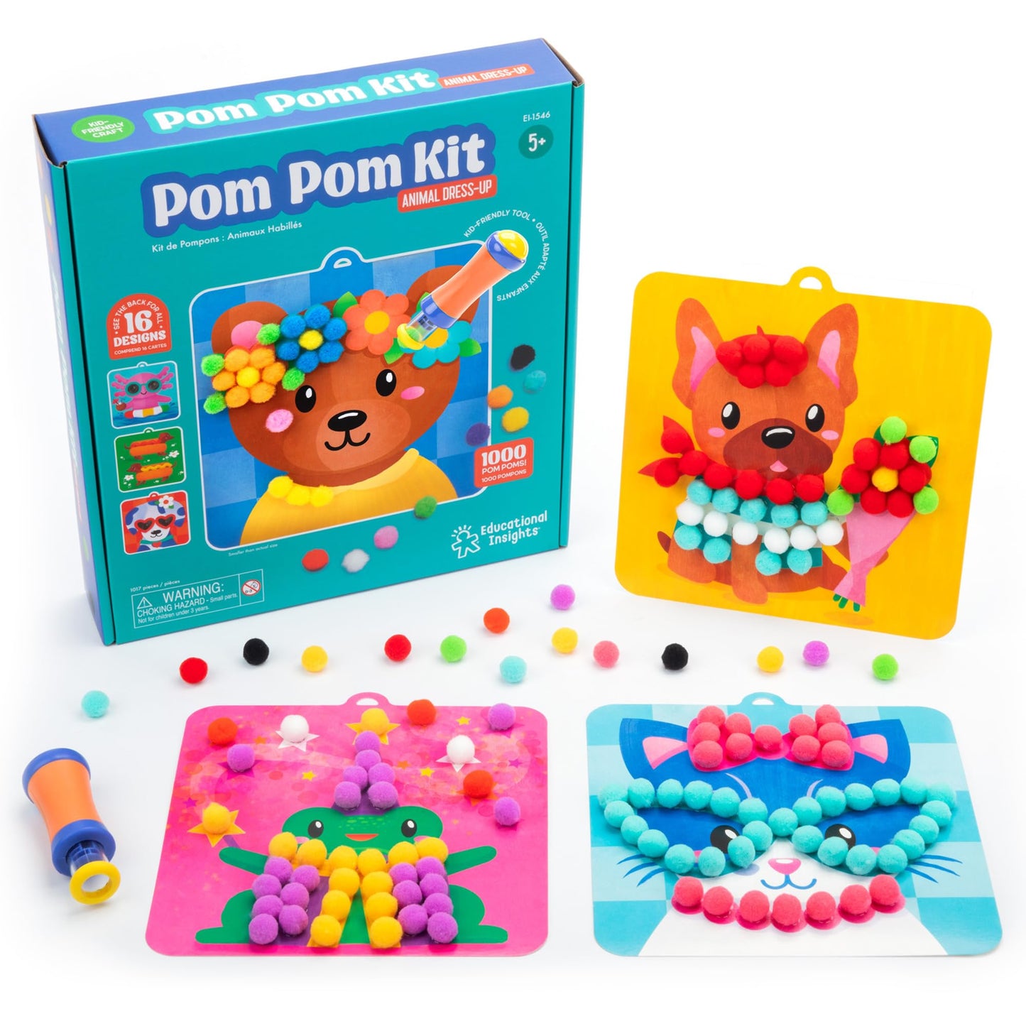 Educational Insights Pom Pom Kit - Arts and Crafts for Kids, Toddler Art Supplies, Toddler DIY Sensory Activity, Gift for Girls 