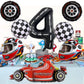 Stcomart 8 Pcs Race Car Party Decorations, Black Number 4 Balloon Checkered Balloons Tire Balloons For Boys 4Th Birthday