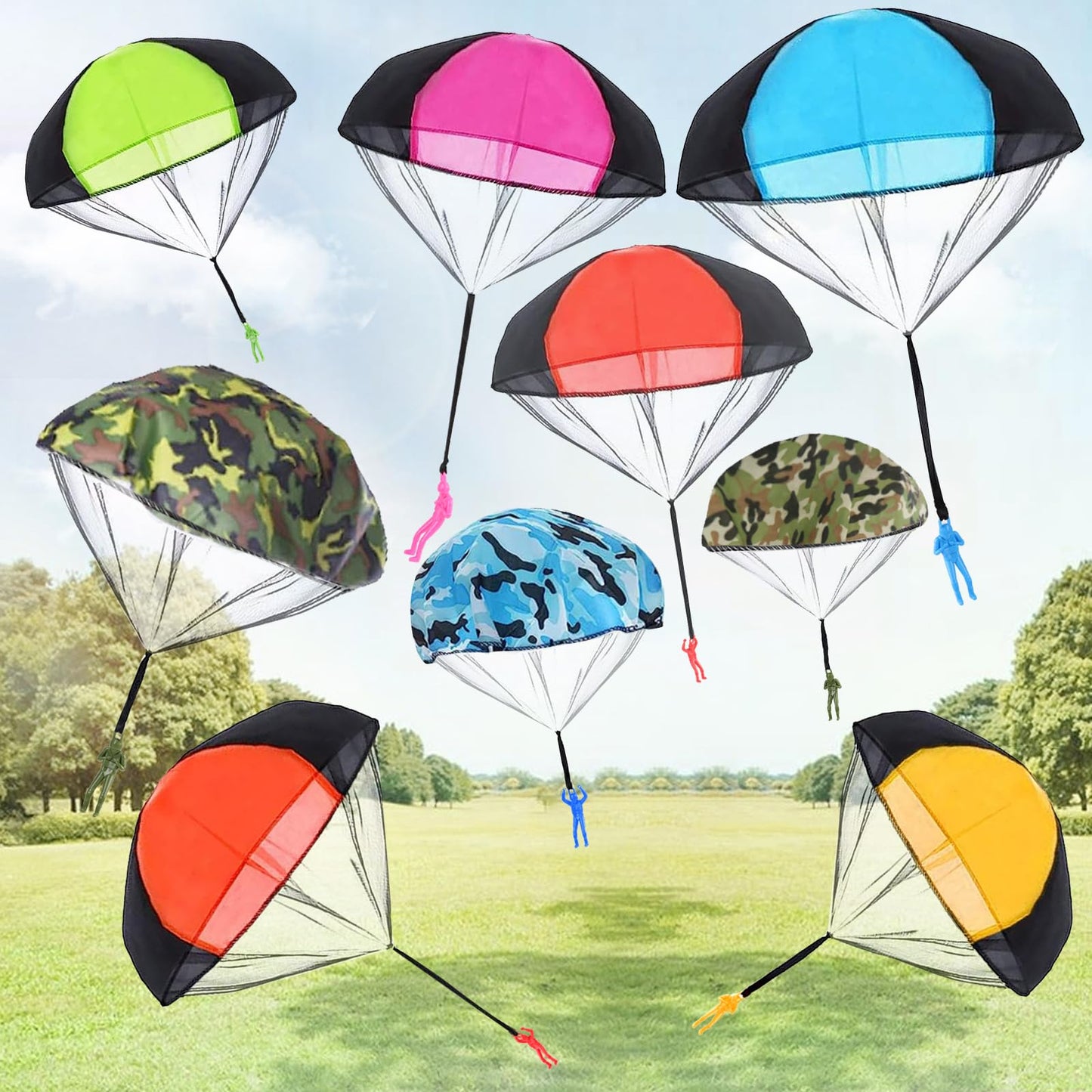 LOMIMOS 9pcs Parachute Toy Tangle Free Throw tossing Parachute Outdoor Toss It Up Flying Paratrooper Toy Hand Army Soldier for Children Kid Party Favor