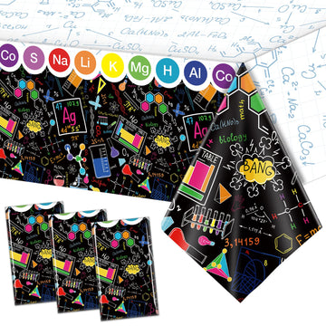 Plastic Science Tablecloth Science Party Decorations Rectangular Table Cover Dark Color Science Themed Table Cloth for Birthday 