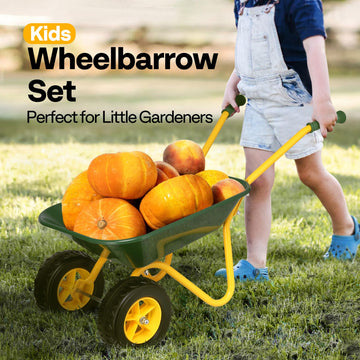 Vivohome Kids Wheelbarrow Children Garden Cart With Toddler Gardening Tool Set Child Wheel Barrel Outdoor Indoor Toys Gift Green