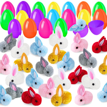 Jnnzzggu 30 Pack Easter Eggs Fillers With Easter Bunny Plush,Easter Basket Stuffers Mini Colorful Bunny,Mini Stuffed Animal For