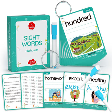 Wjpc 55Pcs Cards, 106Pictures High Frequency Sight Words Flash Cards 2Nd, 3Rd Grade (Third-Grade) For 7,8,9,10,11 Years Age Kids