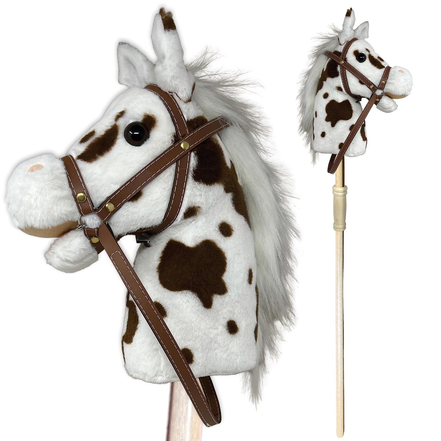 Nature Bound Stick Horse | Plush Handcrafted Hobby Horse | Stick Pony Provides Fun Pretend Play For Toddlers & Preschoolers | Handsewn, Wood, Sound Effects | Pinto Style