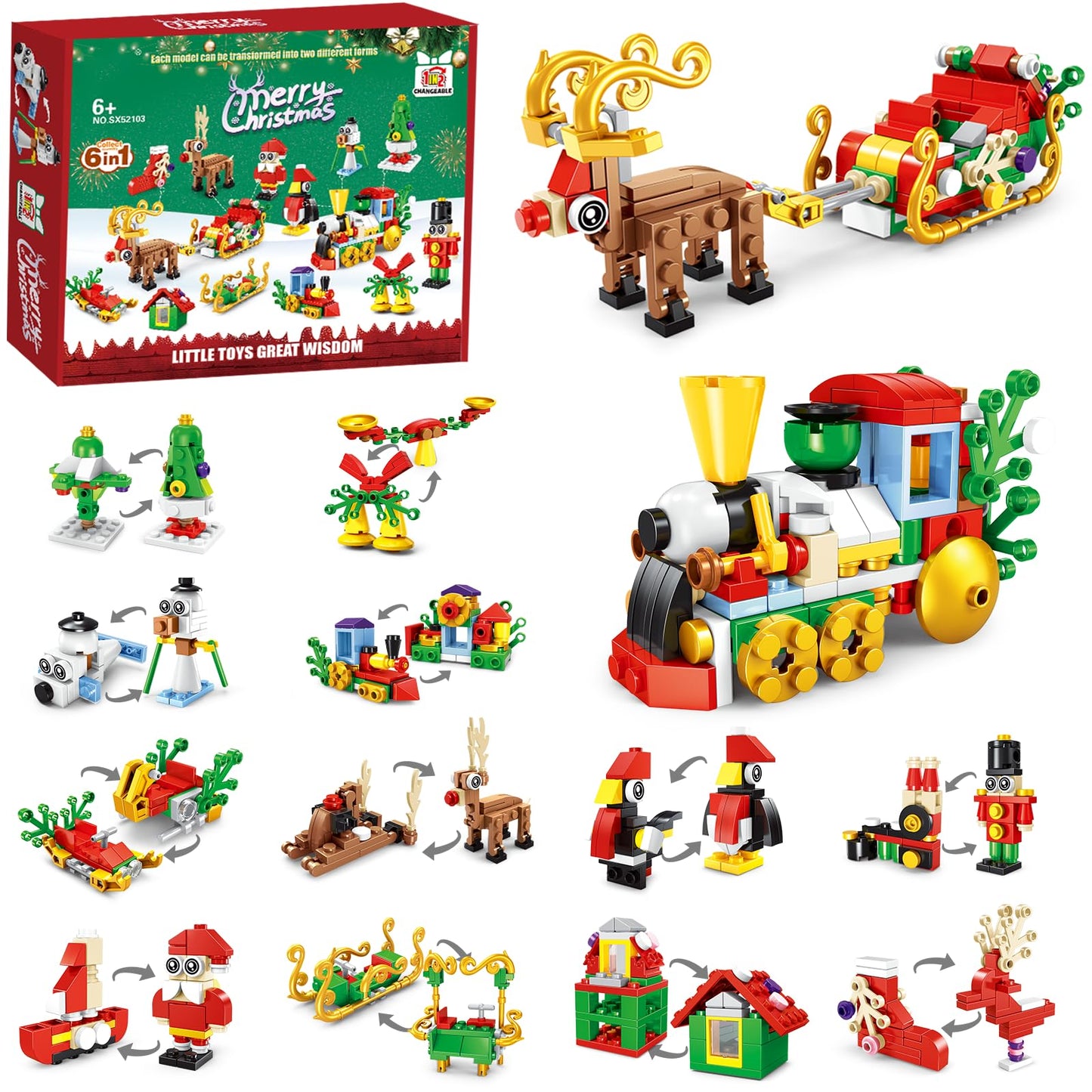 12 Packs Christmas Party Favors Building Blocks Set 6 in 1  Mini Christmas Toys Gift for Kids Ages 6-12  Classroom Prizes  Advent Calendar Fillers  Stocking Stuffers  Gifts for Boys and Girls