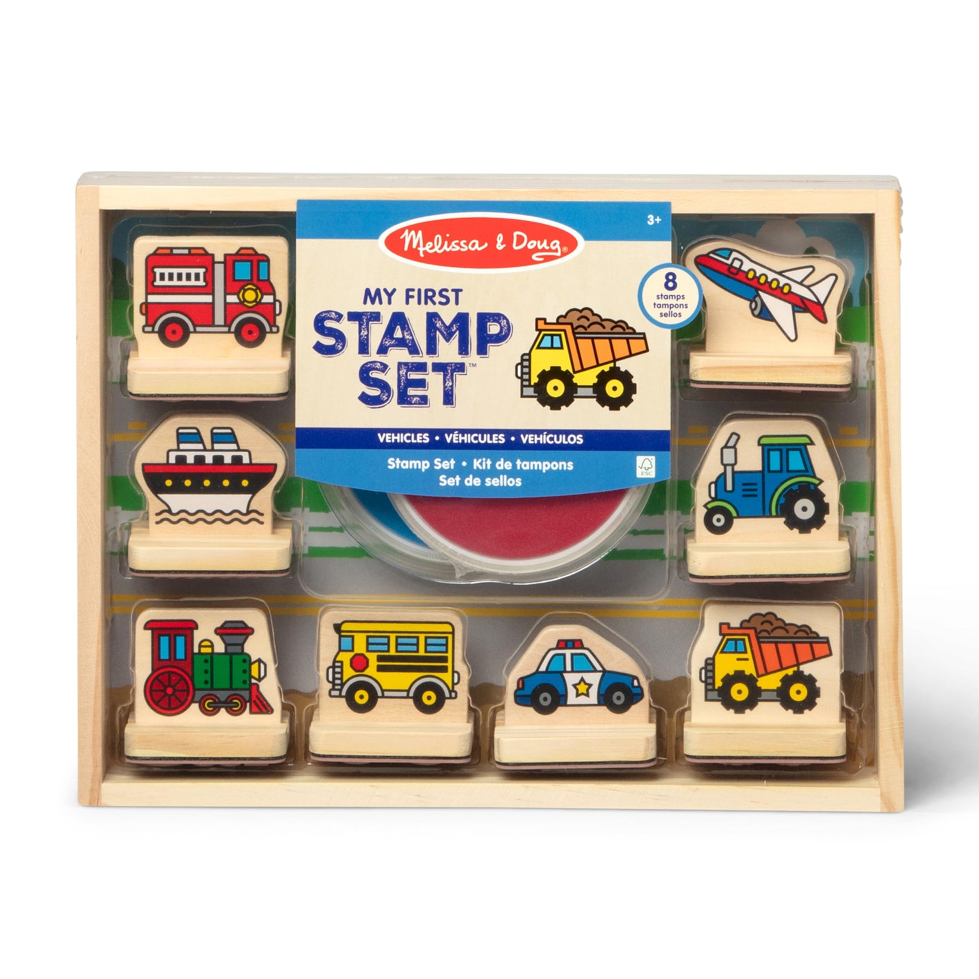 Melissa & Doug My First Wooden Stamp Set - Vehicles Kids Art Projects, Stamps with Washable Ink, Vehicle Toys for Kids Ages 4+