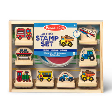 Melissa & Doug My First Wooden Stamp Set - Vehicles Kids Art Projects, Stamps with Washable Ink, Vehicle Toys for Kids Ages 4+