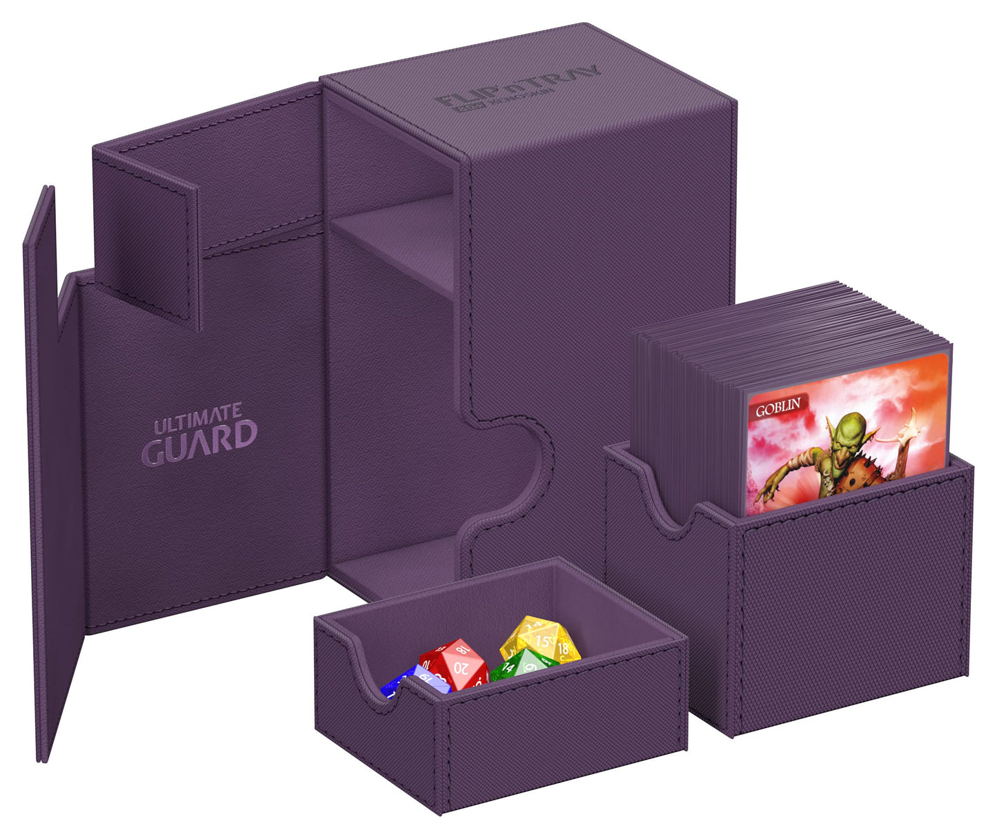Ultimate Guard Flip'n'Tray 80+, Deck Case for 80 Double-Sleeved TCG Cards + Dice Tray, Purple, Independent Magnetic Closure & Mi