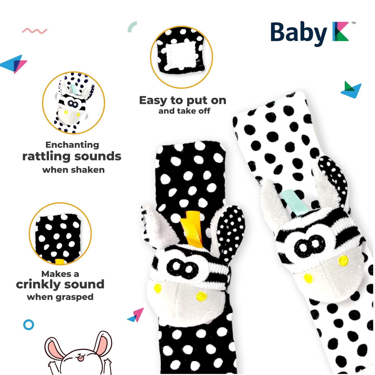 Baby K Foot Finder Socks & Wrist Rattles (Set J) - Newborn Toys For Baby Boy Or Girl - Brain Development Infant Toys - Hand And Foot Rattles Suitable For 0-3, 3-6, 6-12 Months Babies