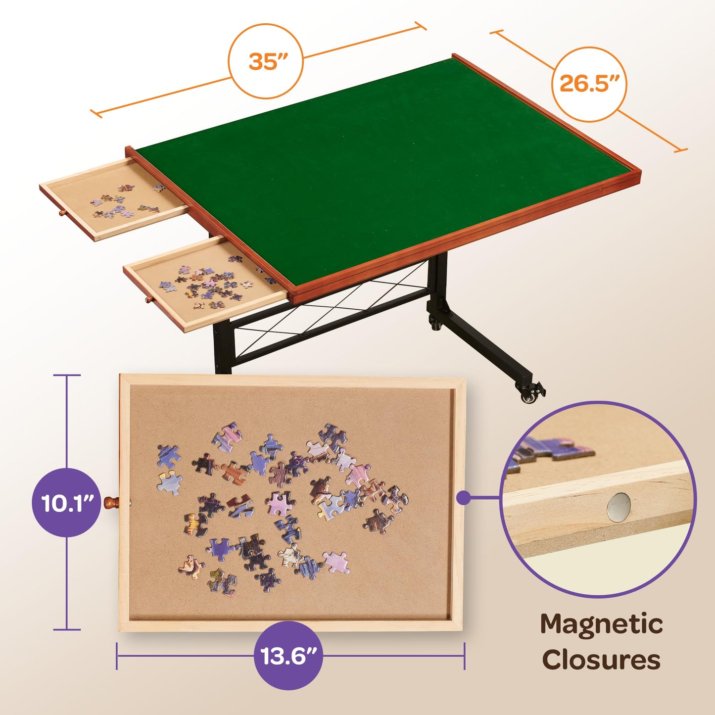 Joyberri Jigsaw Puzzle Table/Rolling Desk - 1500 Piece Puzzle Board/Portable Jigsaw Tables With Drawers And Legs - Height Adjust