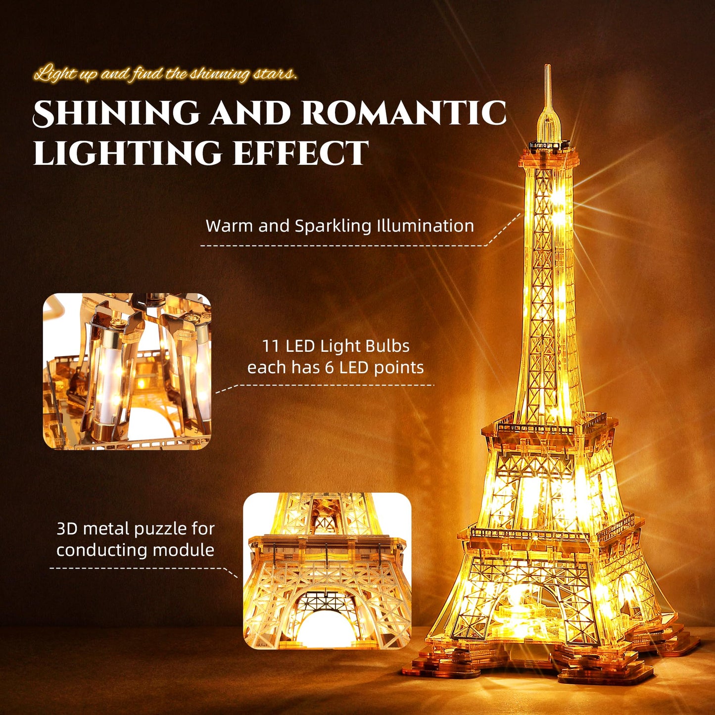 Funpola Led 3D Puzzle Eiffel Tower Building Model - 3D Architecture Building Model - Landmark Of Paris At Night - 3D Acrylic Puz