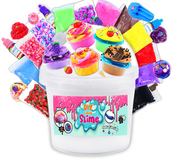Elover Clear Slime Making Kits With Premade Slime For Kids Diy With 35 Sets Add-Ins Jumbo Kit For 6-12 Years Old Girls Boys Present Party Favors (Milky White Slime Bucket)