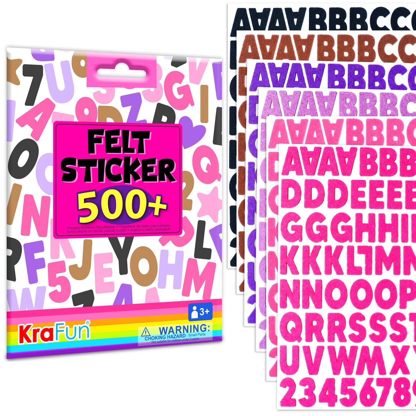 KRAFUN Black and Pink Felt Sticker Kit for Beginner Young Girls and Kids Arts & Crafts, Pack of 500+ Assorted Scrapbook Stickers