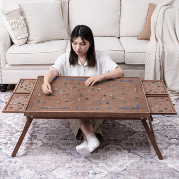 Teakmama 1500 Piece Wooden Jigsaw Puzzle Board With 4 Drawers, Folding Puzzle Table With Protective Cover, Puzzle Board With Leg