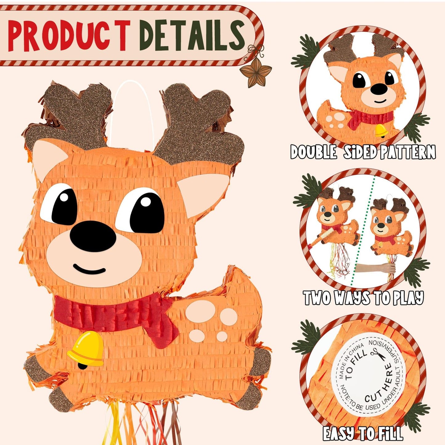 Wernnsai Reindeer Piata for Christmas - Large & Cute 16.5   Brown Decorative Piata