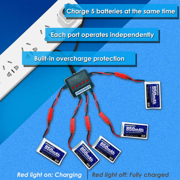 URGENEX 3.7V Lipo Battery 850mah Rechargeable Lipo with JST Plug X5 Charger for MJX Syma Holy Stone Sky Viper RC Quadcopter Dron