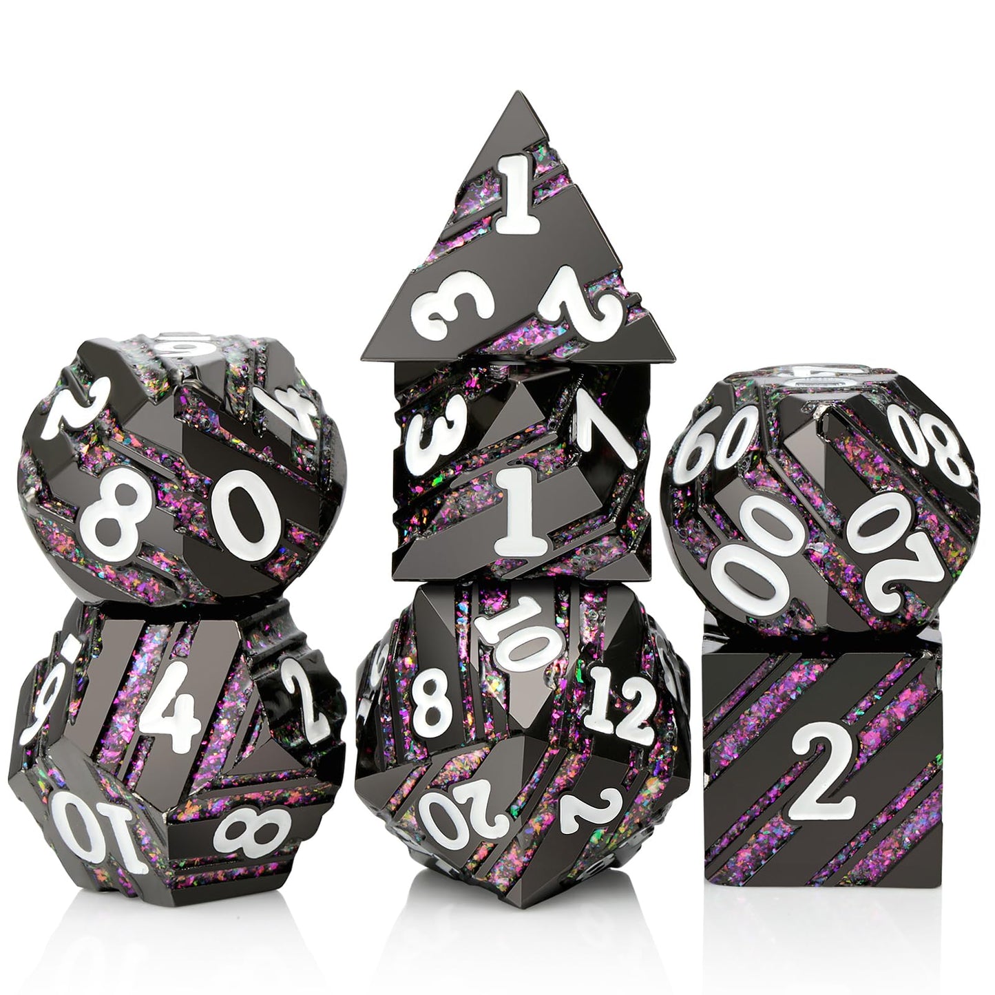 Stripe Metal DND Dice,DNDND Metallic Stripes Dice with Gift Metal Box for Dungeons and Dragons D&D (Purple Stripes)