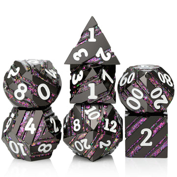 Stripe Metal DND Dice,DNDND Metallic Stripes Dice with Gift Metal Box for Dungeons and Dragons D&D (Purple Stripes)