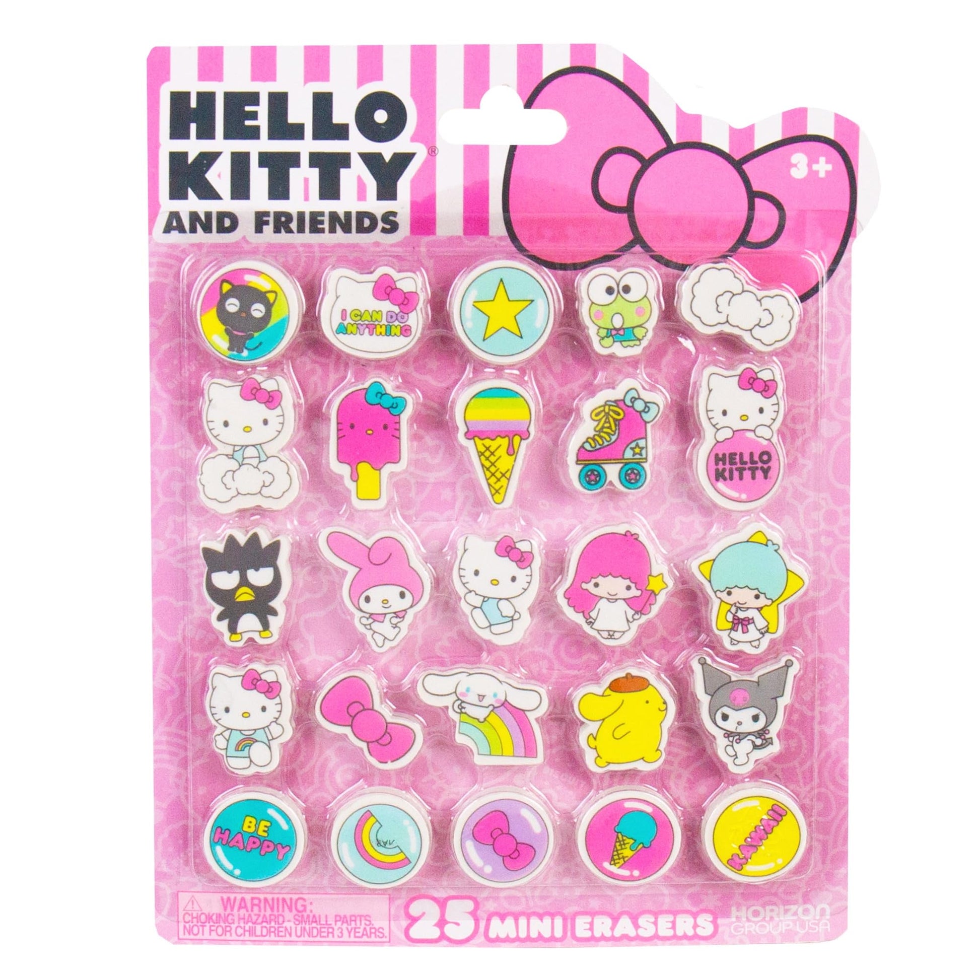 Hello Kitty and Friends 25 Mini Erasers, Includes Cute Sanrio Erasers with My Melody, Cinnamoroll, Keroppi, Chococat, Pompompuri