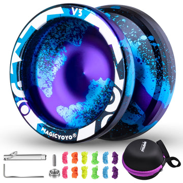 Magicyoyo Responsive Yoyo V3, Professional Metal Yoyo For Kids Beginner, Aluminum Alloy Yoyo With Unresponsive Bearing + Bearing Removal Tool + Axle + Bag + 12 Yoyo Strings (Black Blue Purple)