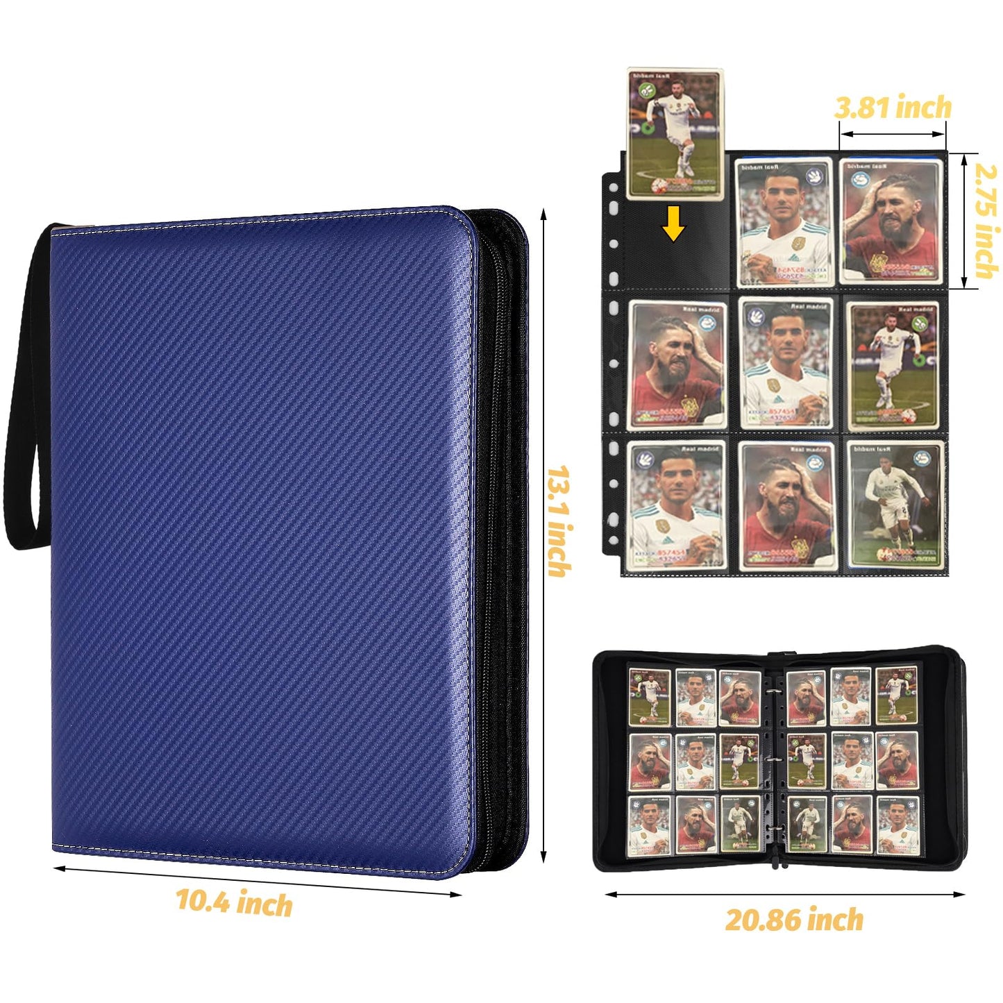 GERMUN 9 Pocket Card Binder  enhanced Zip Trading Card Binder  720 Double Sided Pocket PU Card Collection Binder  Collector Card Album  Card Folder for MTG  TCG  Sports Cards  Game Cards (Blue)