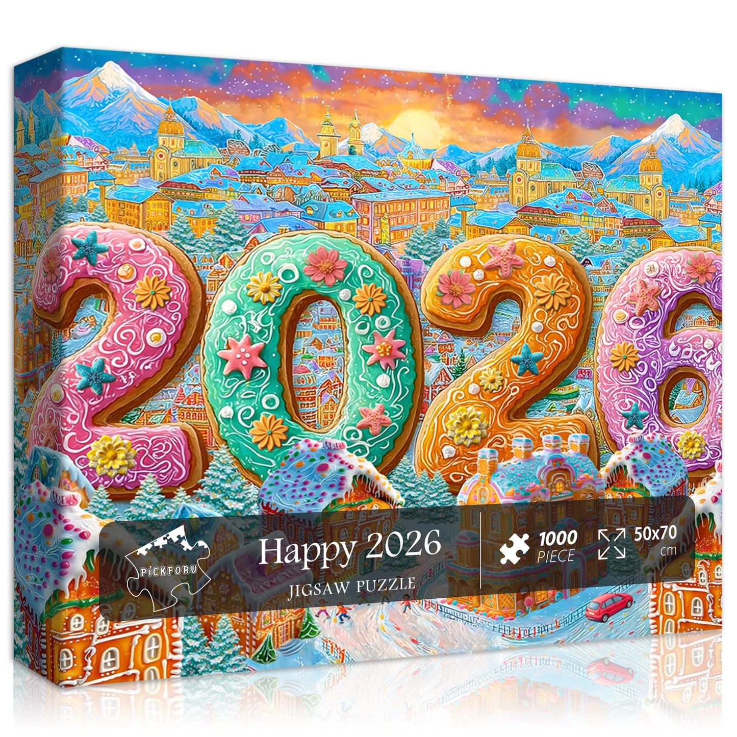 Christmas Puzzles 1000 Pieces for Adults, Colorful Winter Villages New Year Puzzle 2026, Sweet Candy Themed Holiday Puzzle, Xmas