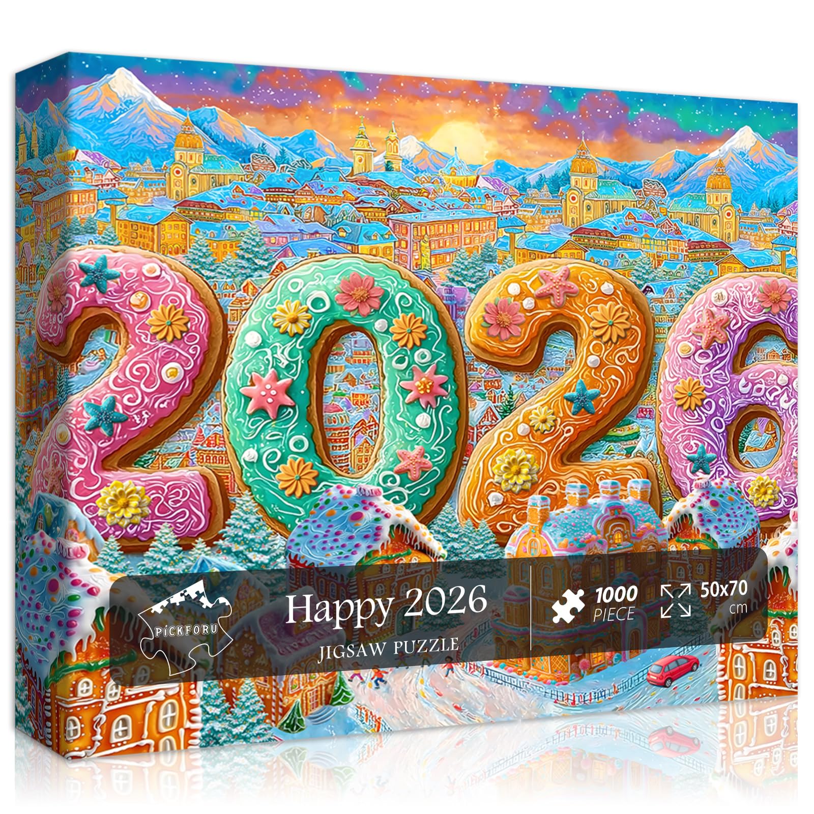 Christmas Puzzles 1000 Pieces for Adults, Colorful Winter Villages New Year Puzzle 2026, Sweet Candy Themed Holiday Puzzle, Xmas