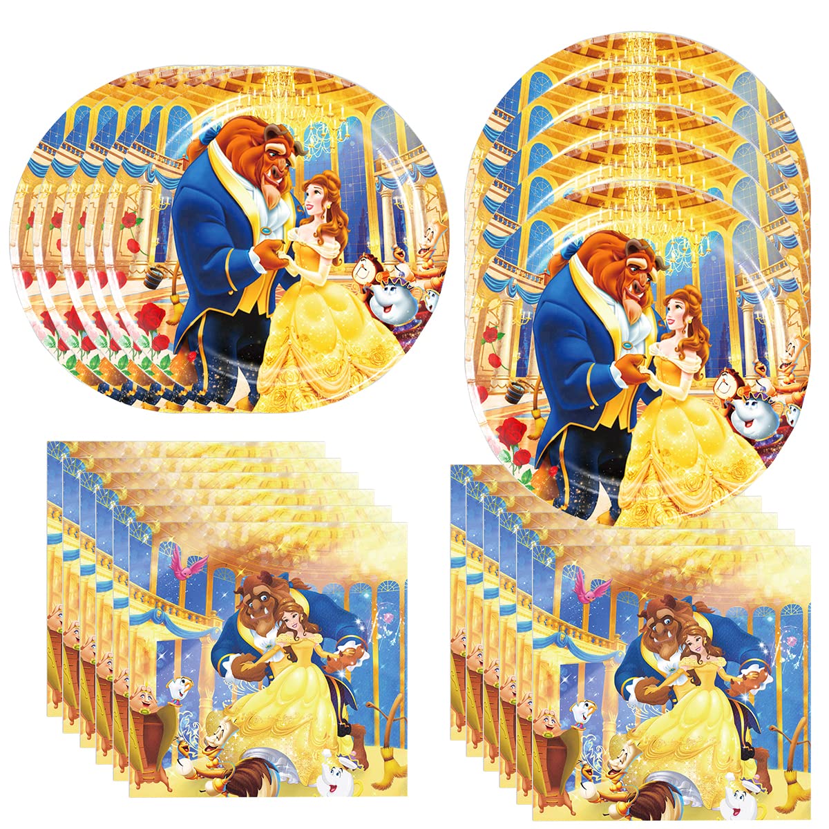 DoMiDoLa 40pcs Beauty and the Beast Party Supplies include 20 plates, 20 napkins for the Beauty and the Beast birthday party dec