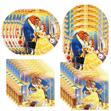 DoMiDoLa 40pcs Beauty and the Beast Party Supplies include 20 plates, 20 napkins for the Beauty and the Beast birthday party dec