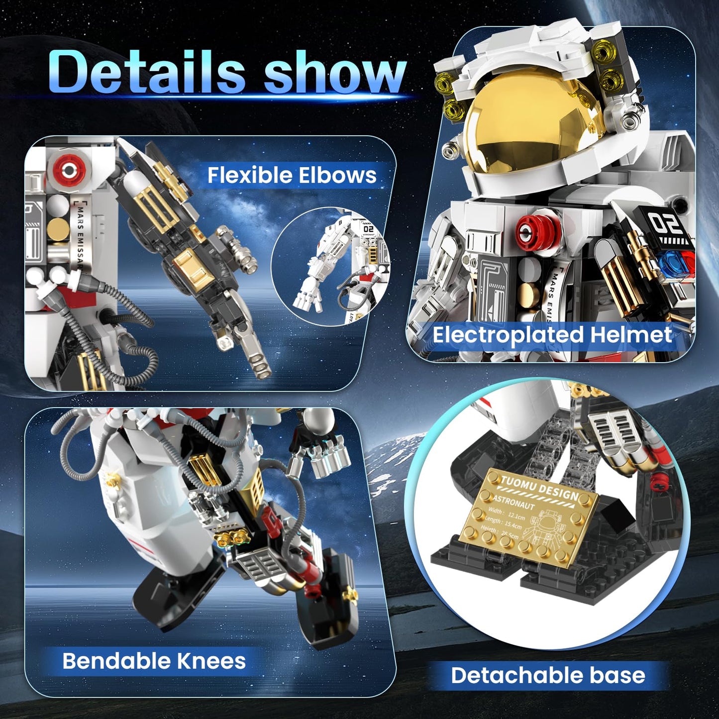 HBUDS Space Astronaut Building Set, Medium Plastic Blocks, White STEM Kit for Kids 8-14, Room Decor, Birthday Gift