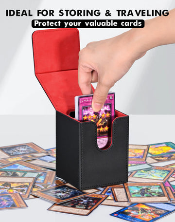 ZLCA Card Deck Box - Black & Red, Holds 100+ Sleeved Cards, Premium Storage Case with Dividers for YuGiOh & CCG Trading Cards