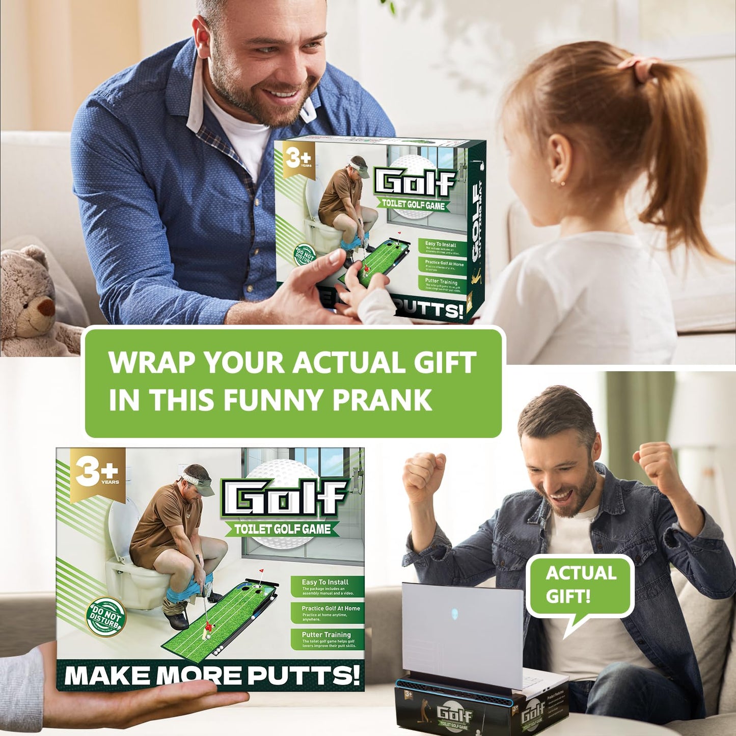 Anyflee 2 Pcs Prank Gift Box, Toilet Golf Game Facade, Wrap The Actual Gifts With A Prank Empty Gag Box, Funny Christmas Gag Pre