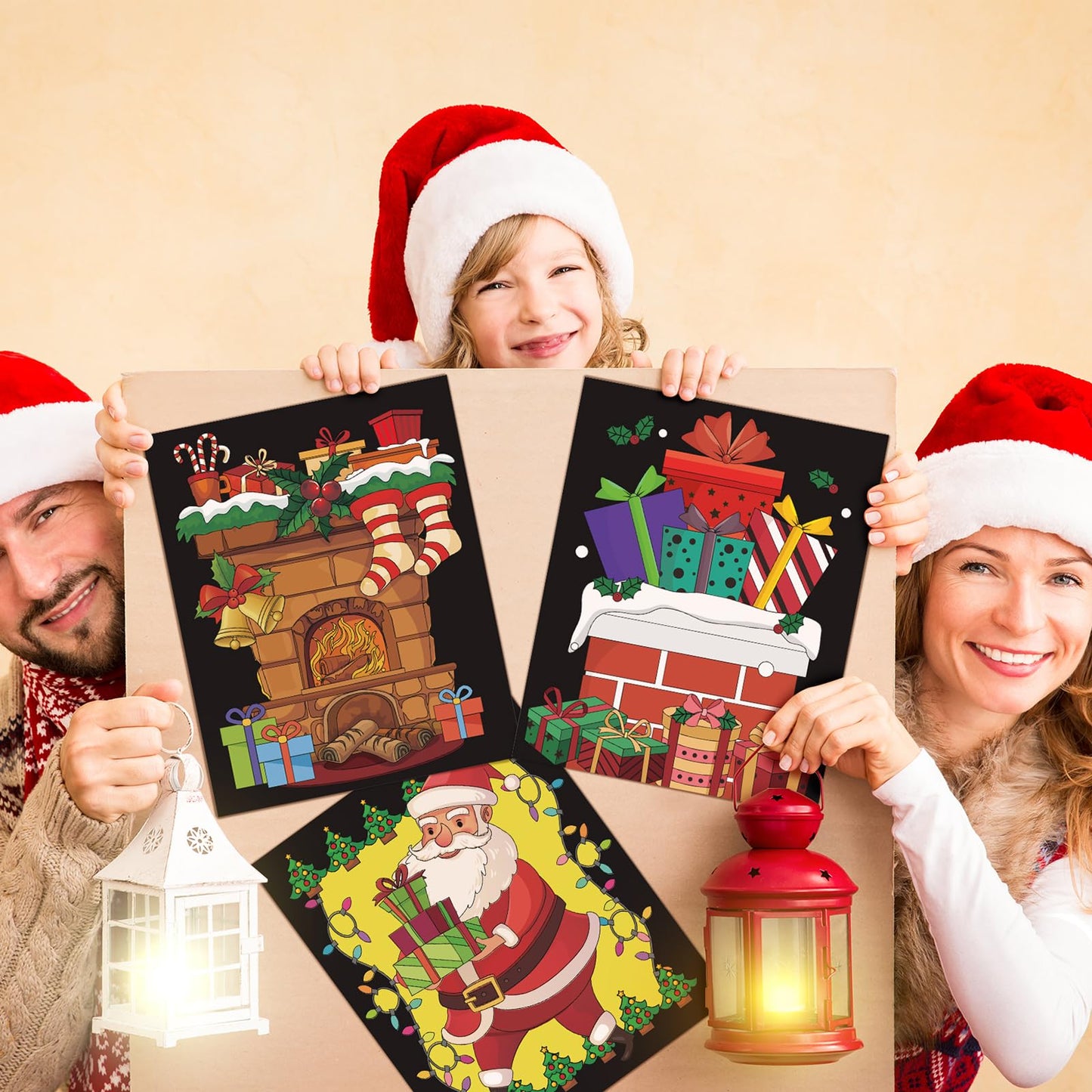 Zhanmai Pack of 48 Velvet Christmas Coloring Posters and Watercolor Pens Fuzzy Velvet Xmas Coloring Posters for Adults Teenagers