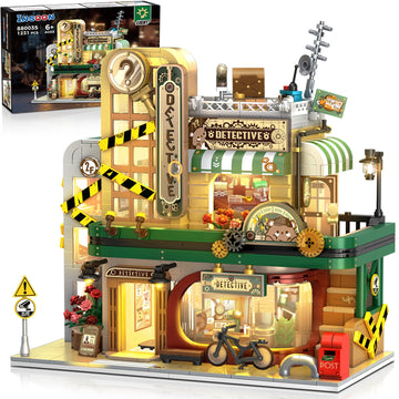 Insoon Detective Agency Building Set With Led Light, 1231Pcs Detective House Building Block Toy With Clue Wall Sofa, Office Cons