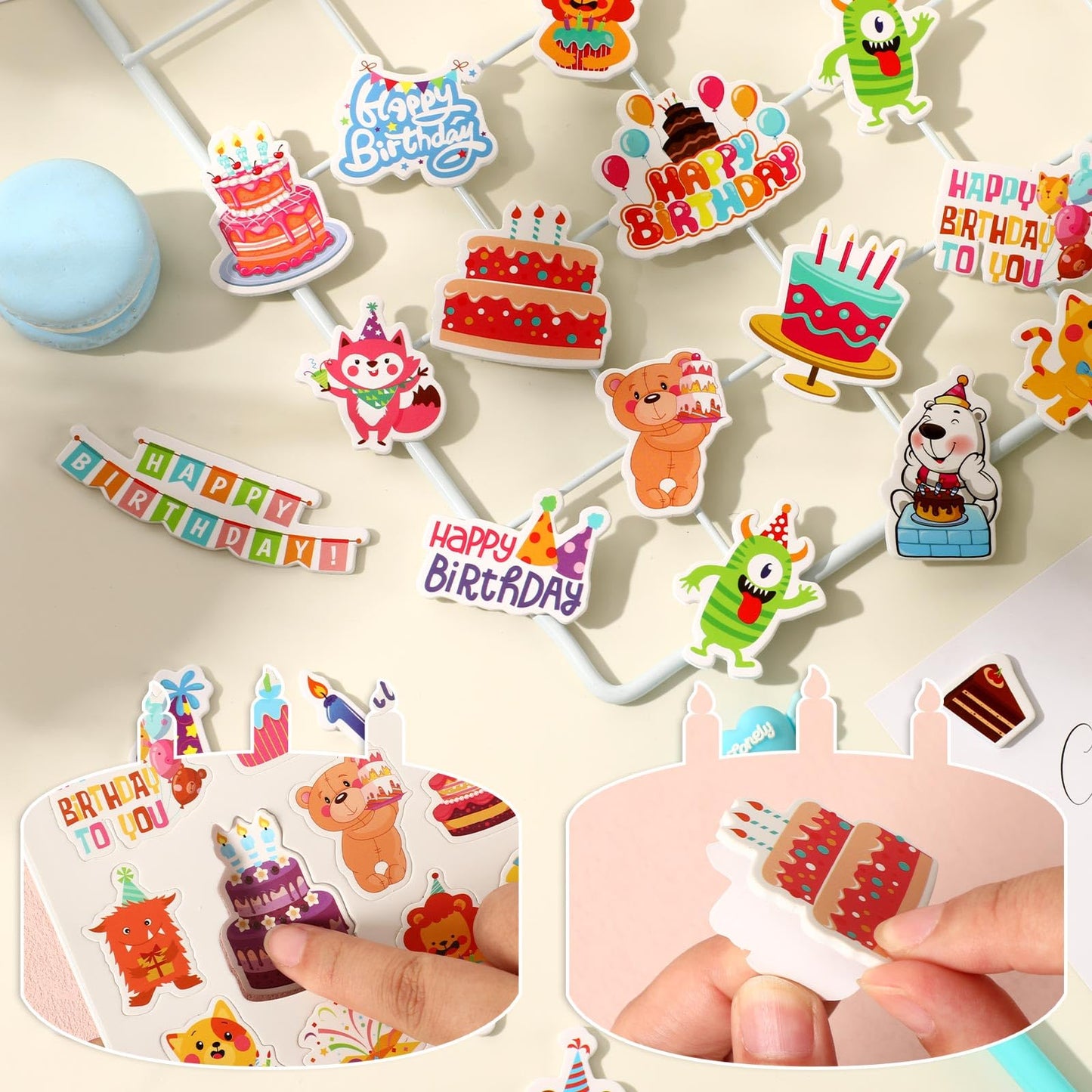 Julbear 300 Pieces Happy Birthday Foam Stickers Bulk Self-Adhesive Cute Cartoon Birthday Stickers For Arts Crafts Kids Students