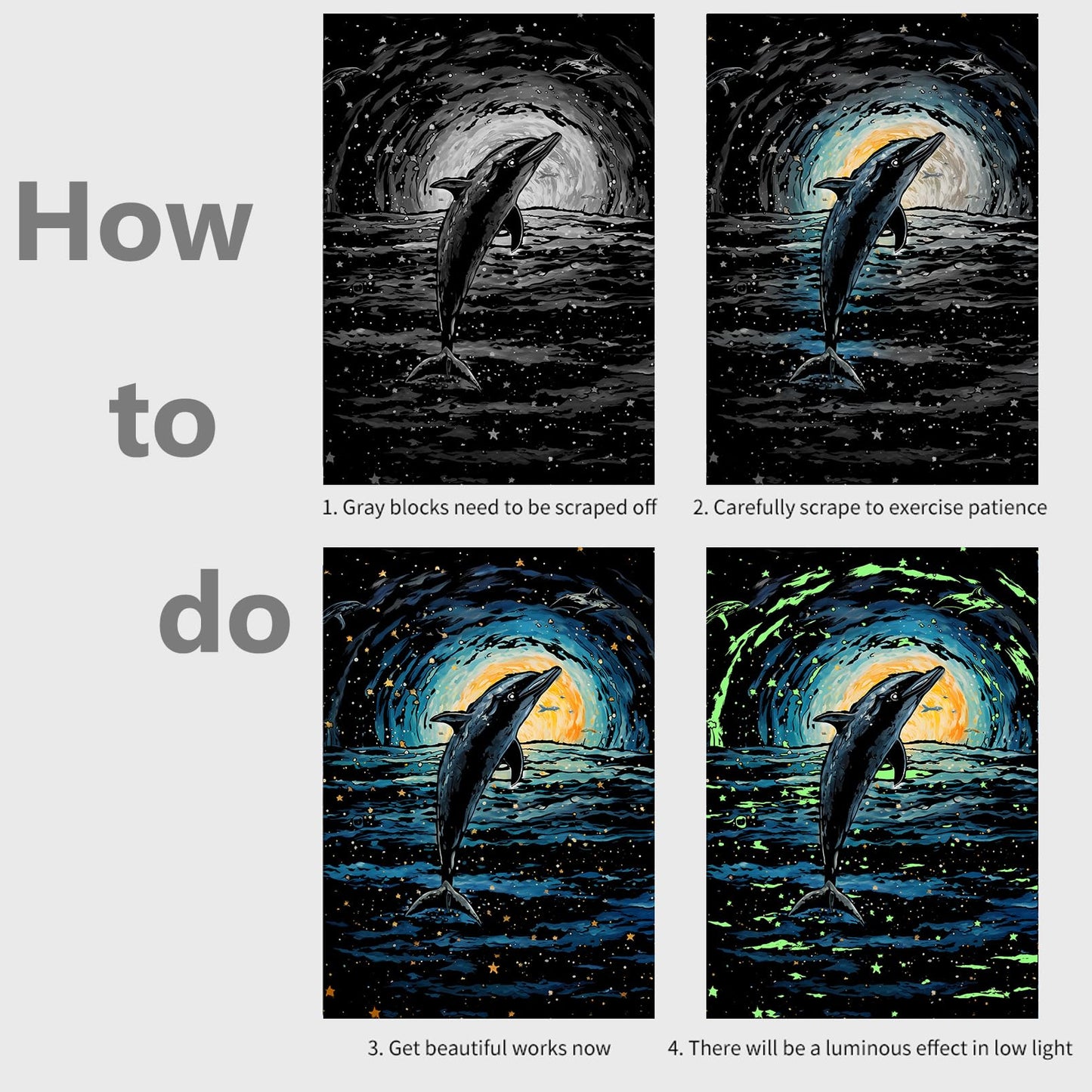 VTEAS Glow in The Dark Scratch Art Rainbow Painting Paper, 2 Pack Van Gogh Style Engraving Art Creative Craft Tools Set, Fun Mag