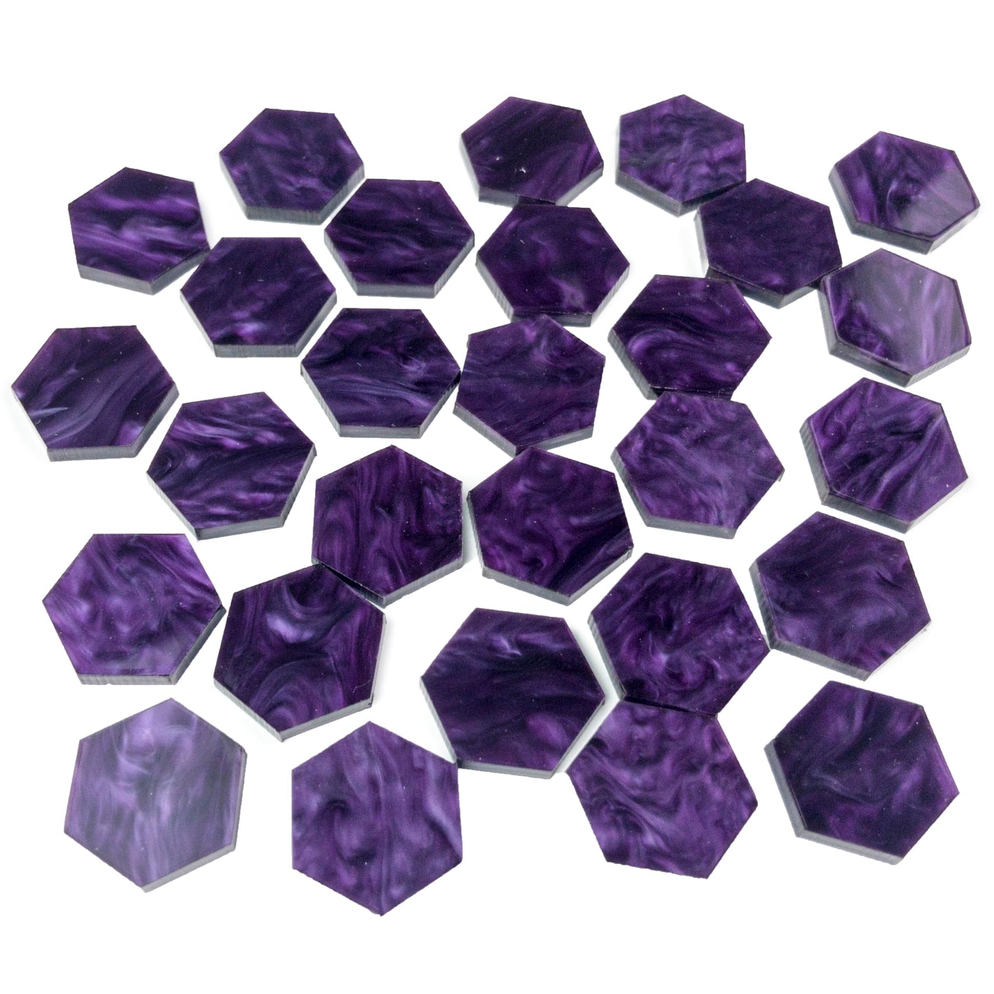 C4Labs Resource Tokens | 90pc Acrylic Game Tokens | 30 of Each Color (Red, Violet, Blue) | Hexagon | Symphony Collection
